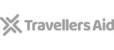 Monochrome logo for Travellers Aid